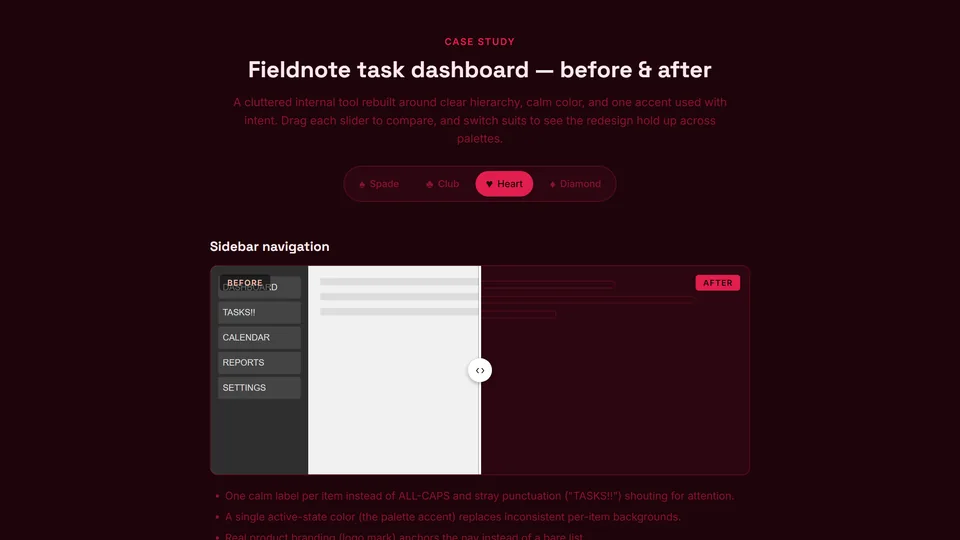 Screenshot of Fieldnote dashboard redesign