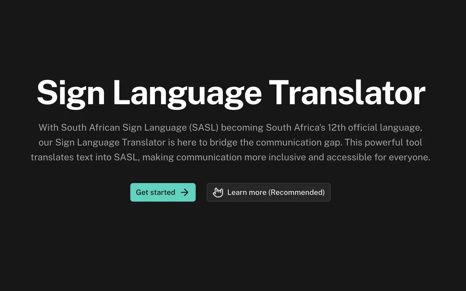 Screenshot of English to South African Sign Language Translator